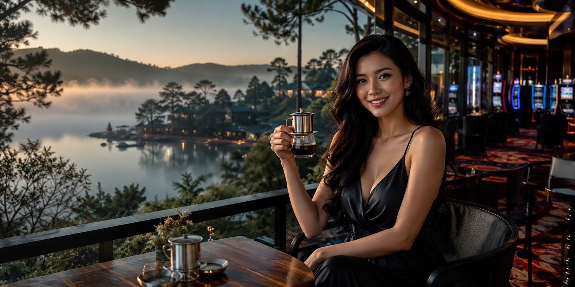 Người dùng Đà Lạt xem trò chơi casino mới trên điện thoại tại quán cà phê